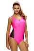 Sexy Mesh Splicing Rosy Tank Zipped Monokini with Lace up Back